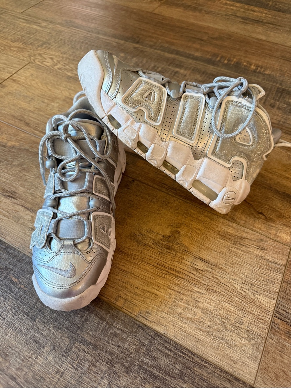 Nike Air More Uptempo OG 917593-003 Women's Size 8 Silver Glitter Sneakers